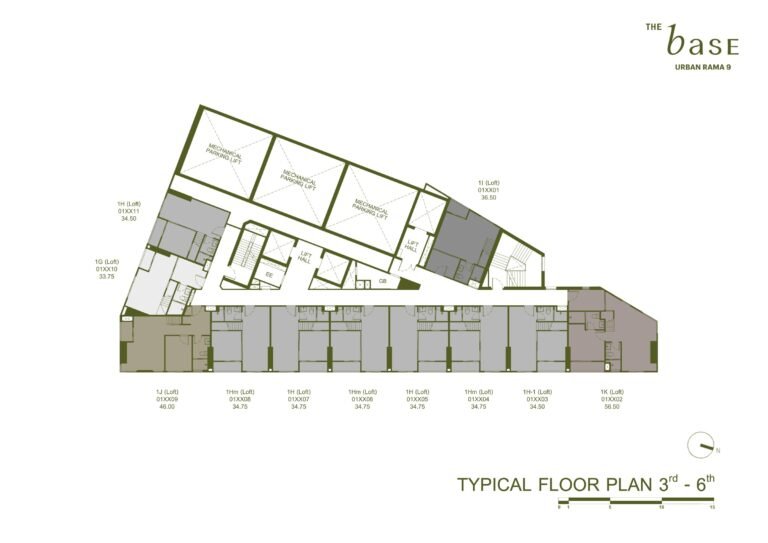 THE BASE Urban Rama 9｜3–6 樓標準層平面圖